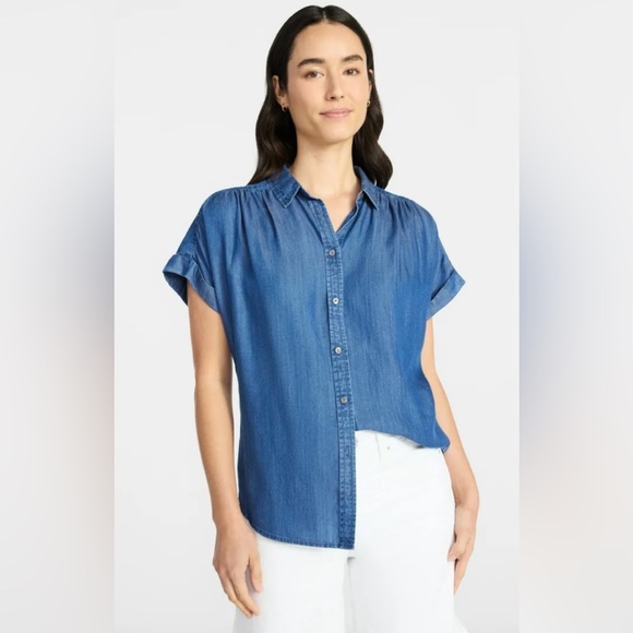 NWT Time and Tru Blue Denim Button-Down Shirt - Picture 4 of 8